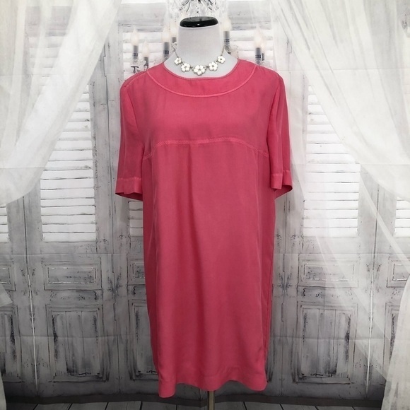 Burberry Brit Size US 14 100% Silk Coral Pink Mini Tunic Dress Short Sleeve - Picture 1 of 13